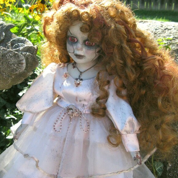 Custom Creepy Bride Doll Hand Painted Porcelain Halloween Art Gothic Horror OOAK - Picture 4 of 12